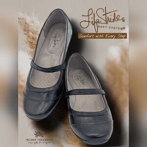 LifeStride Dare Sz US 9 | EU 40 Soft System Black Mary Jane Flats Faux Leather